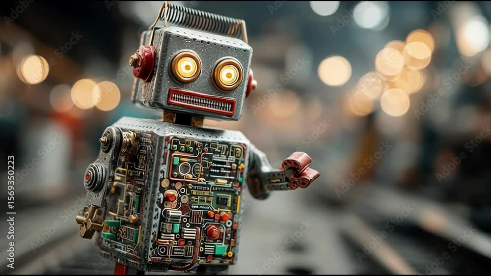 Aufkleber innovative robot standing on train tracks symbolizing journey towards financial optimization and cap