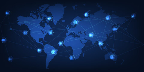 Vector illustration of business online data communication represent to marketing online strategies
