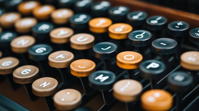 Vintage Typewriter Keys: Close-up of Lettered, Numbered, and Symbol Keys.