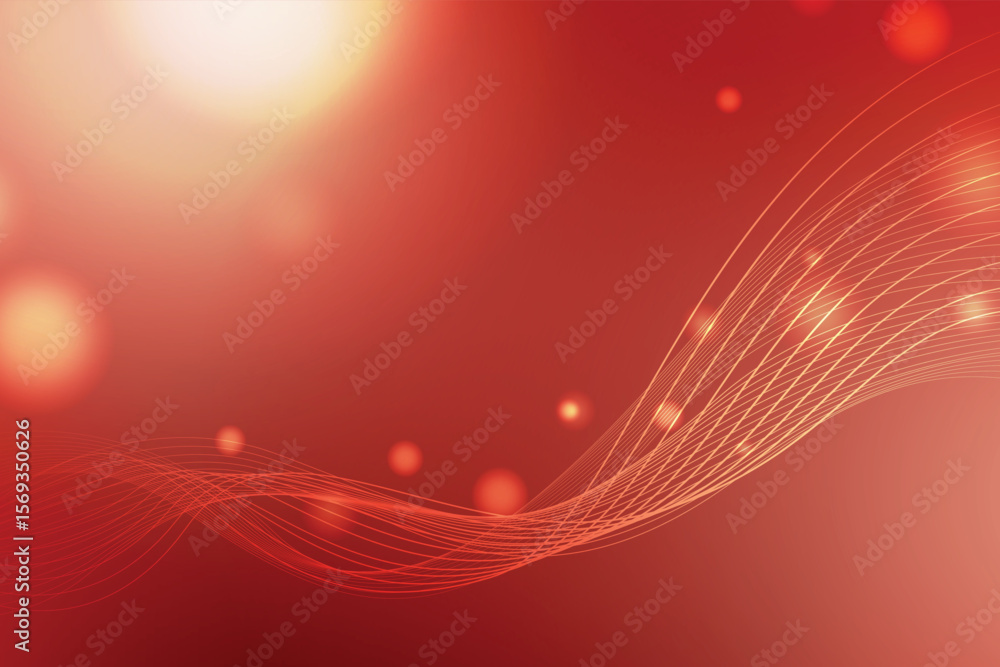 Aufkleber abstract red background with flowing lines and light orbs creating a dynamic composition isolated on