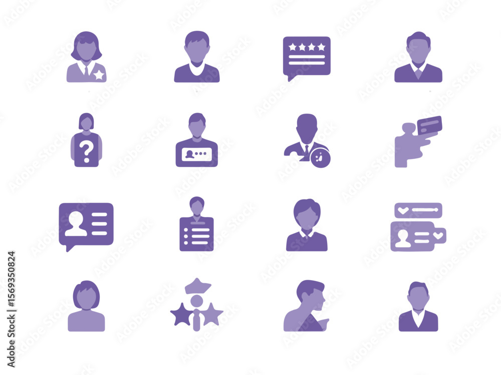 Poster collection of modern flat icons representing diverse professional people and user profiles with dist