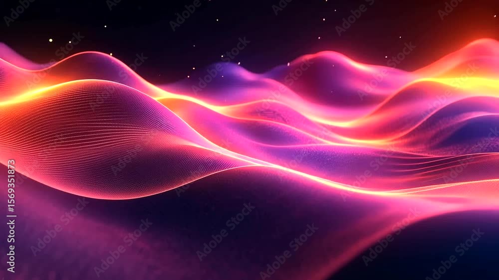 Poster abstract futuristic background with glowing neon waves and sparkling particles visual