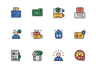 Collection of flat design icons representing business finance personal profiles and user interface elements silhouette