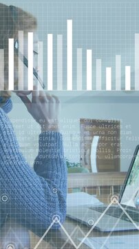 Animation of financial data processing over african american businessman using tablet in at unk