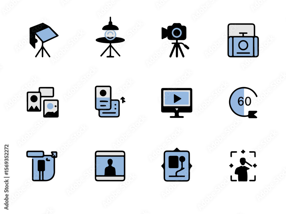 Poster collection of modern flat design icons representing various business and technology concepts in a cl