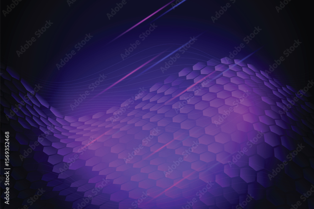 Poster abstract purple background with geometric pattern and light streaks in a dark setting isolated on tr