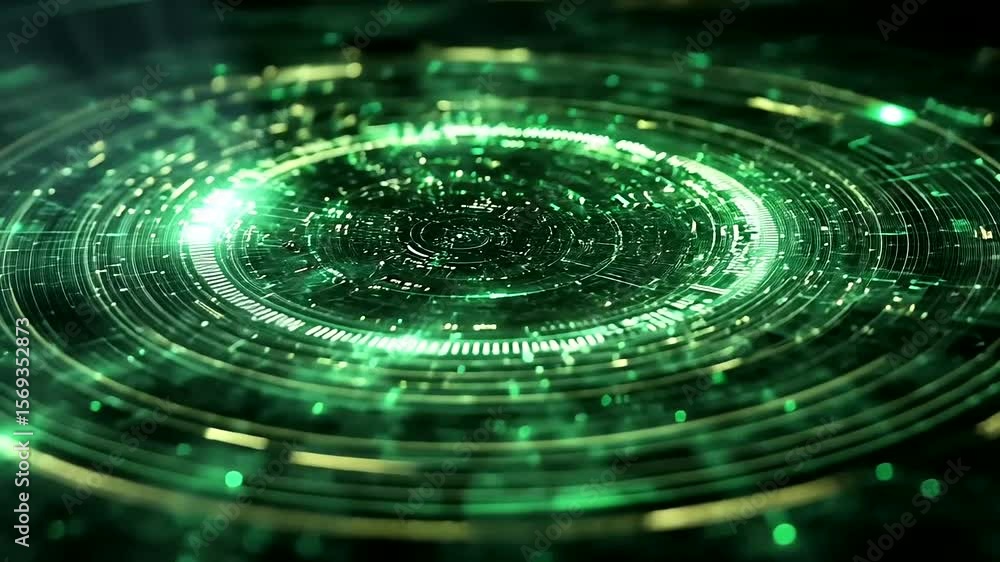 Aufkleber abstract futuristic green technology background with circular data visualization