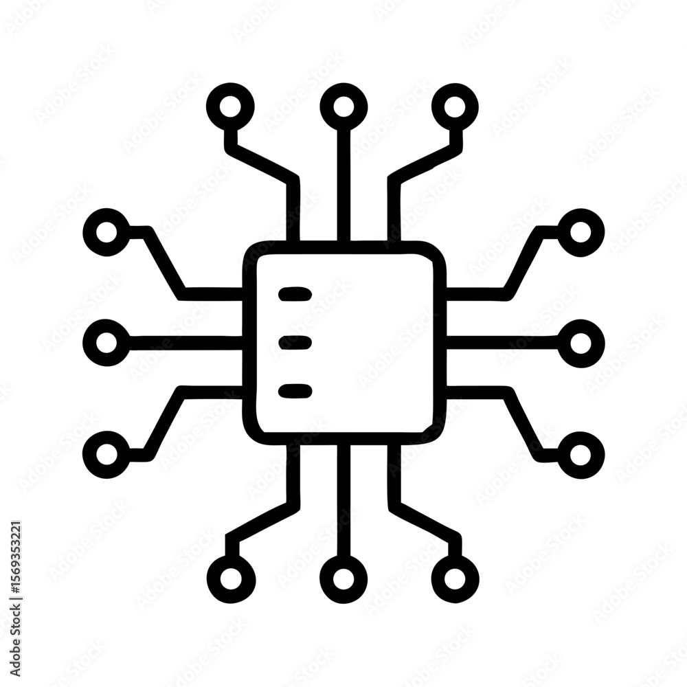 Aufkleber microchip illustration with circuit connections in minimal style