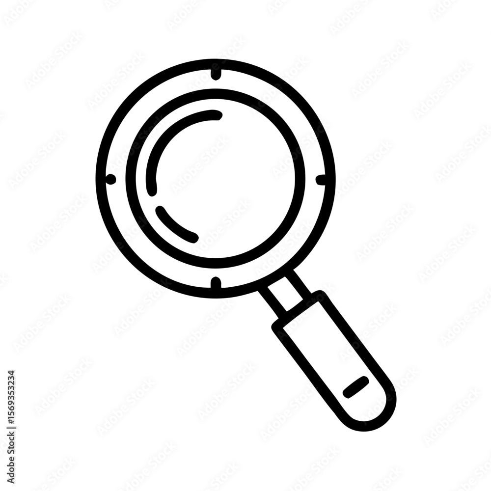 Poster magnifying glass icon in simple linear design for searching