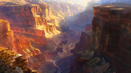 Grand canyon landscape with textured painting style