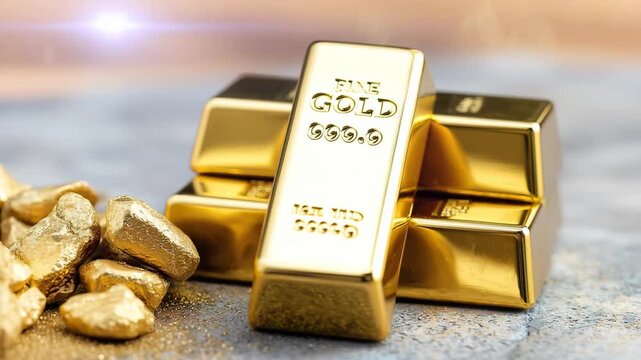 Shiny gold ingots and nuggets representing wealth and finance