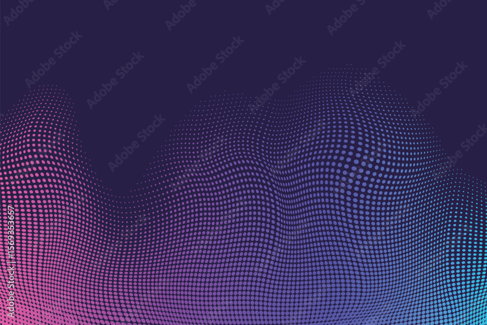 Poster abstract gradient halftone background with purple pink and teal color wave pattern design element is