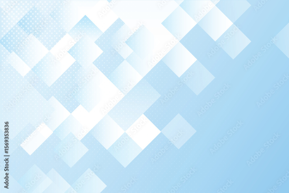 Poster abstract light blue background with white squares forming a geometric pattern design element isolate