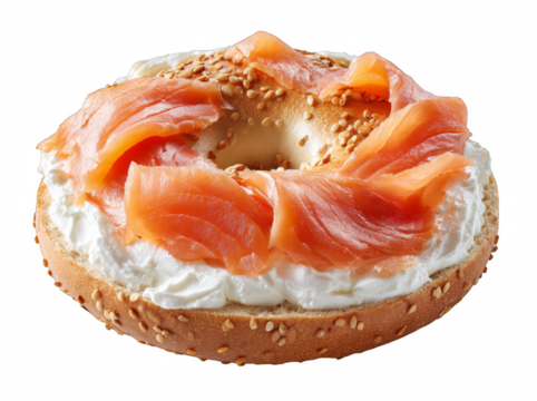 Sandwich with salmon and red caviar on white background