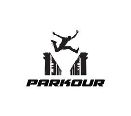 Parkour Gap Jump Silhouette Logo, Freerunner Leaping Vector