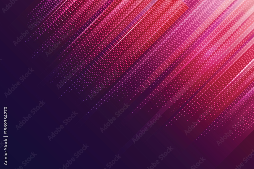 Poster abstract background with diagonal lines of pink and purple dots fading into dark space area isolated