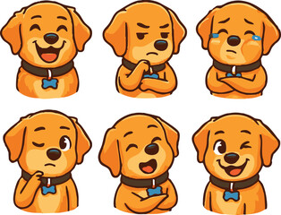 Naklejka premium 6 Adorable Dog Expression Stickers – Cartoon Puppy Emoji Pack