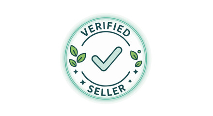 Round Badge with Glowing Outline and Leaf-Star Accents, Flat Verified Icon
