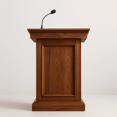 Wooden podium or pulpit with white background mic