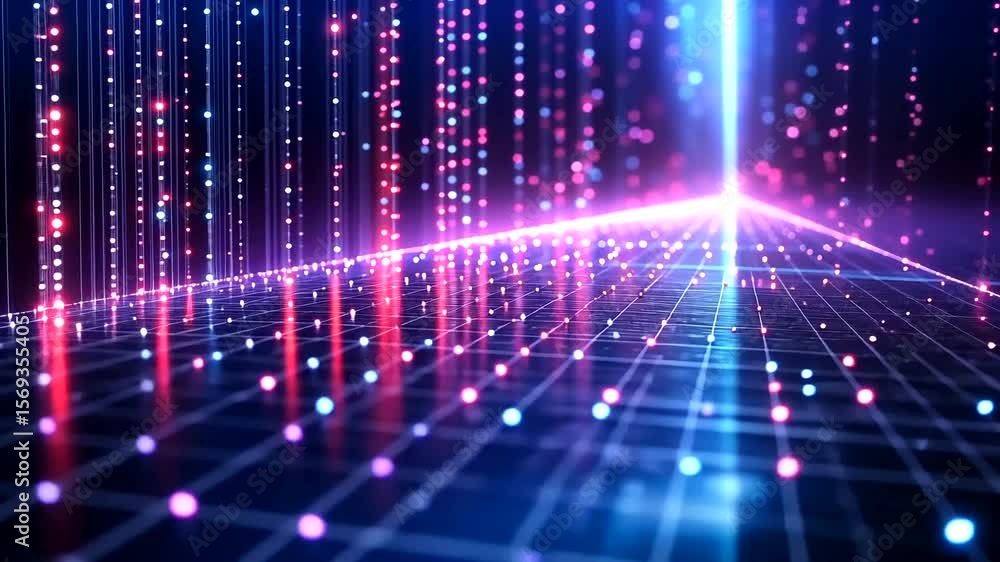 Aufkleber abstract futuristic technology background with glowing neon lights and grid patterns