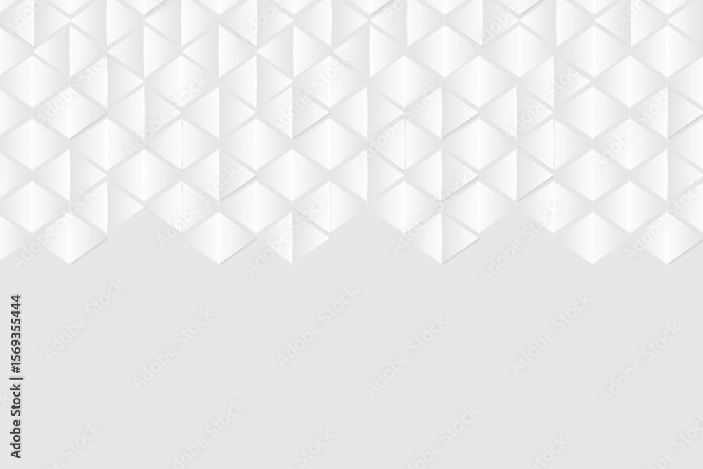 Poster a white background featuring a geometric pattern of raised triangles and a flat gray area below isol