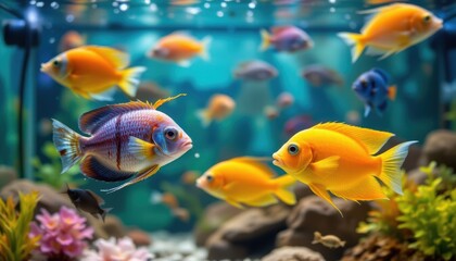 colorful and unique fish species swimming peacefully optimize for photo use: subject at the top with ample copy space at the bottom