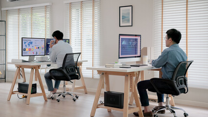 Asia people expert man tech talent working on project predict sales insight SEO graph chart AI...