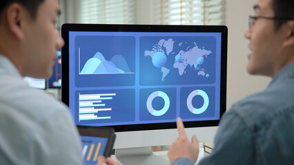Asia people expert man tech talent team working on project predict sales insight SEO graph chart AI...