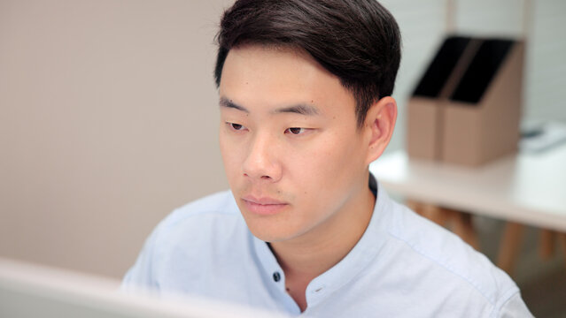 Smart AI cyber bot IT deep tech tools help write prompt python code web screen. Asia people asian man typing busy work predict big data mining center office upskill STEM expert skill job coder course.