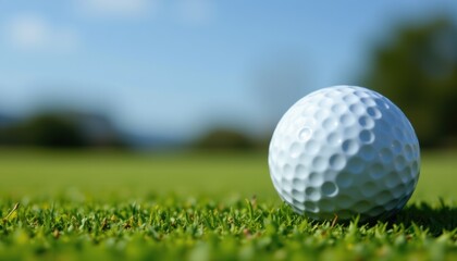 close up of a golf ball with plenty of empty space to its right, ideal for.