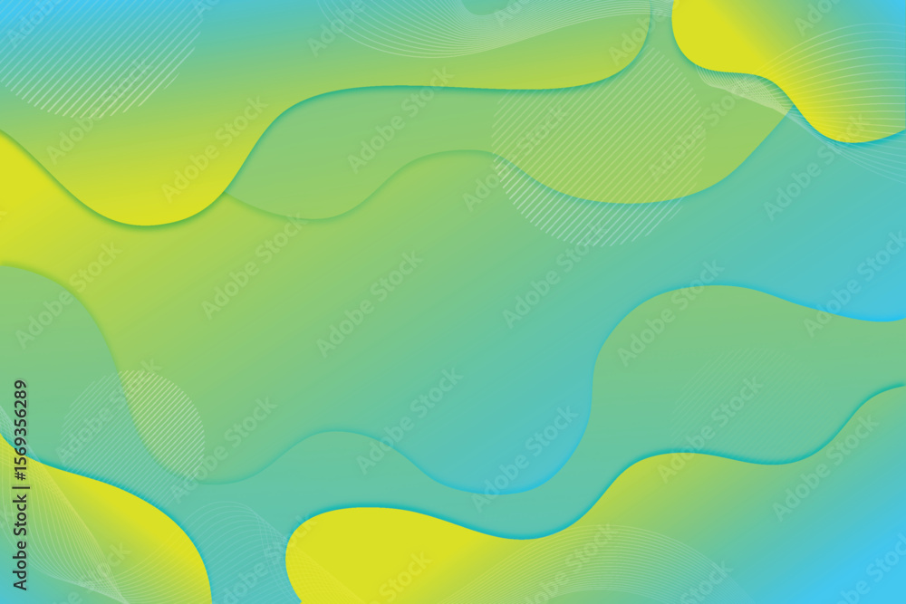 Poster abstract background with flowing shapes in shades of yellow green and blue creating a fluid design i