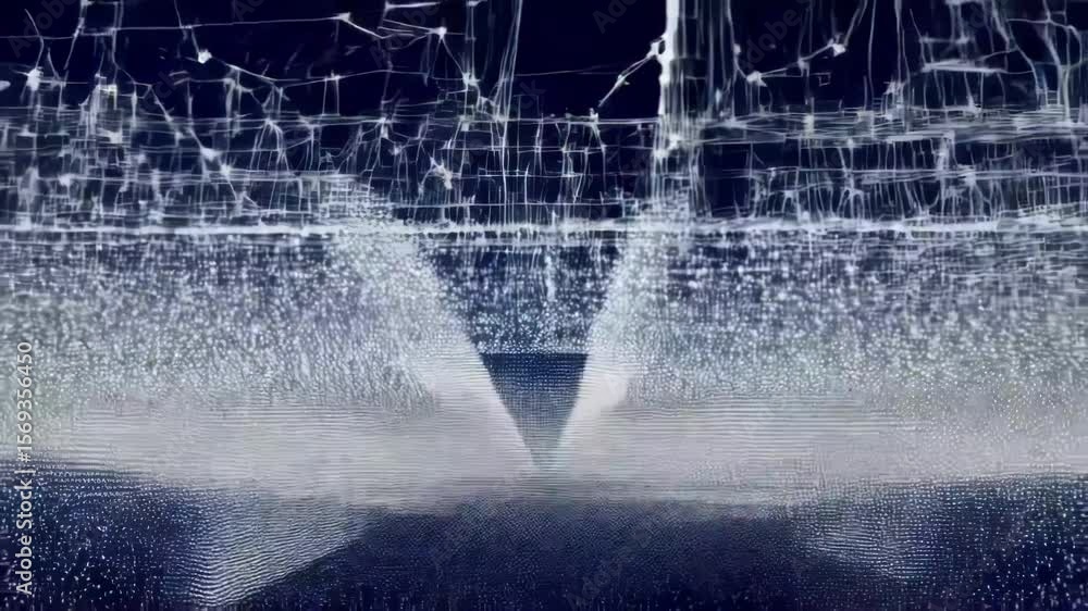 Poster a blue abstract background features a network of connected dots and lines, representing technology a