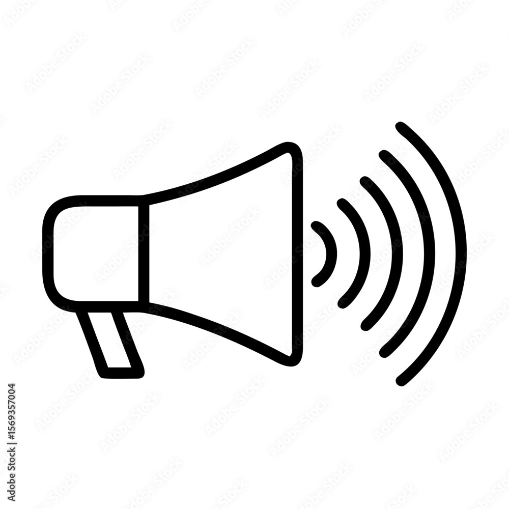 Poster sound waves emanating from megaphone in minimalistic style