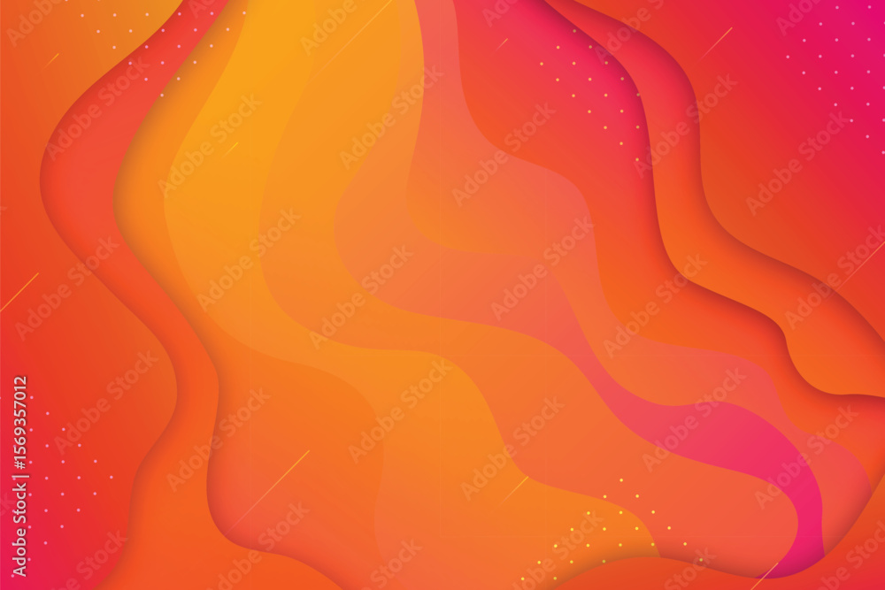 Poster abstract background with flowing orange yellow and pink gradient waves and small white dots design i