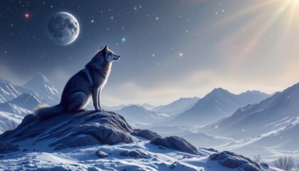 galaxy wolf world create a minimalistic image that depicts a wolf world set in outer space, reminiscent of a galaxy theme