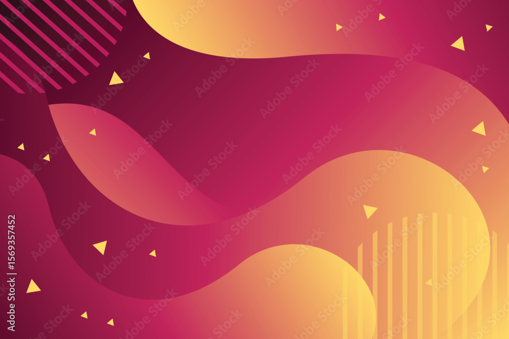 Poster abstract background with waves, triangles and lines in shades of pink and yellow gradient color isol