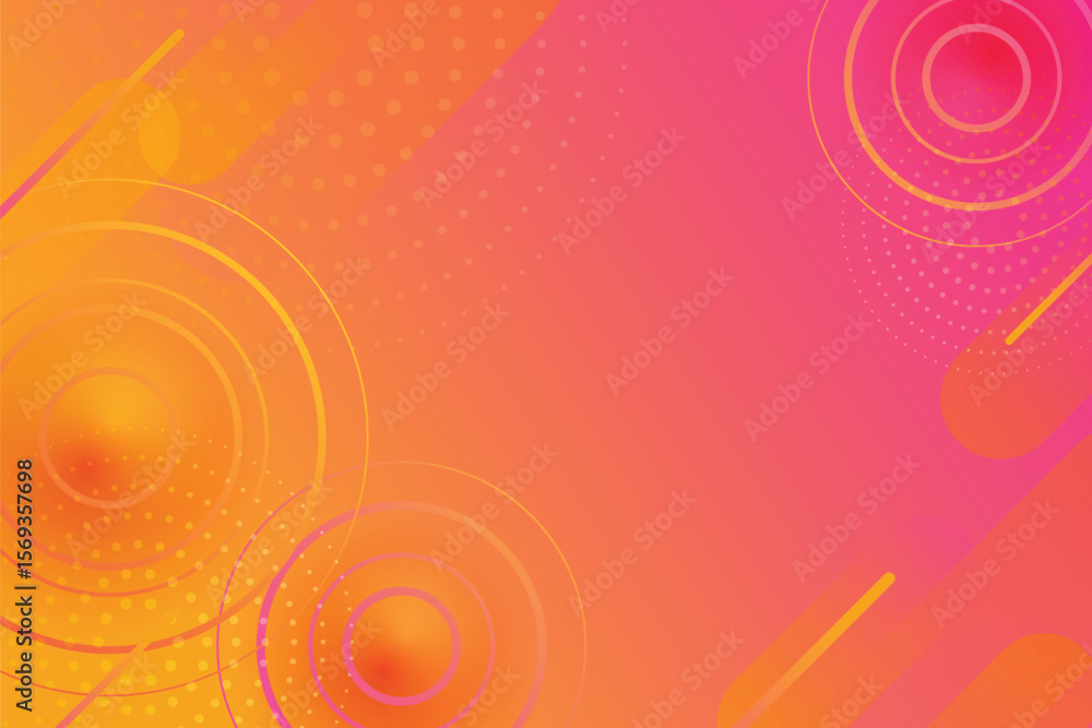 Poster abstract background with circles and lines in shades of pink orange and yellow gradient design isola