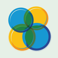 Fototapeta premium Abstract Overlapping Circles Design in Blue Yellow and Green