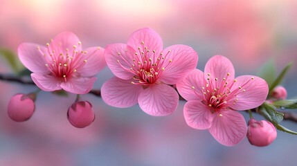 Obraz premium delicate pink cherry blossoms pastel spring background