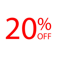 Minimalistic red 20% OFF discount graphic. High-resolution PNG vector for online promotions, product offers, retail signage, e-commerce deals, and sales announcements