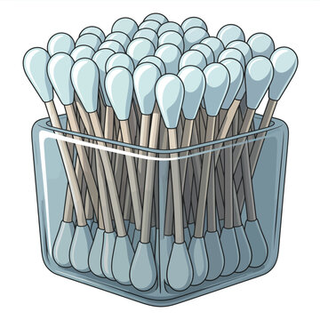 Many Cotton Swabs in a Clear Square Container