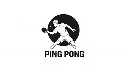 Ping pong print emblem sign with text. Table tennis player minimalist logo icon illustration graphic design in black color