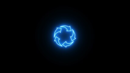 Neon line Refresh arrow sign. Reload icon illustration on black background. Neon refresh sign with Circle arrow rotation sign.