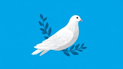 A white dove on light blue represents peace worldwide. A clean flat vector suited for logos, banners, and emblems. 