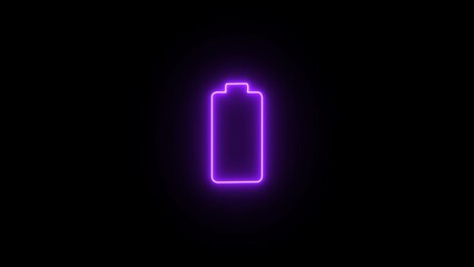Neon power button icon on black background. neon battery charging power icon illustration.