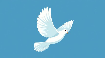A white dove on light blue represents peace worldwide. A clean flat vector suited for logos, banners, and emblems. 