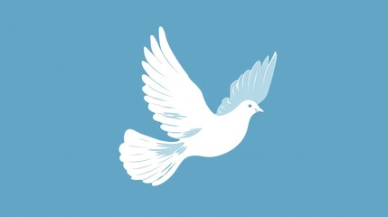A white dove on light blue represents peace worldwide. A clean flat vector suited for logos, banners, and emblems. 
