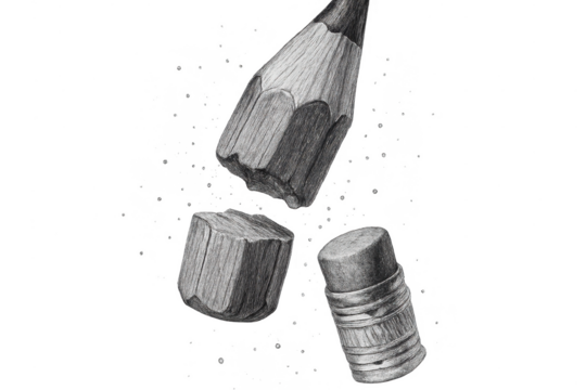 Detailed monochrome drawing of a broken pencil isolated on transparent background