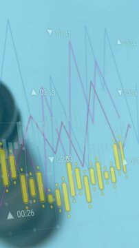 Animation of financial data processing over money on blue background