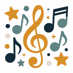 Music Notes and Stars Pattern Design